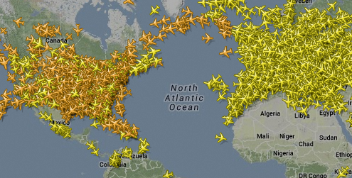 FlightRadar24 au dessus de l'Amérique du Nord et de l'Europe