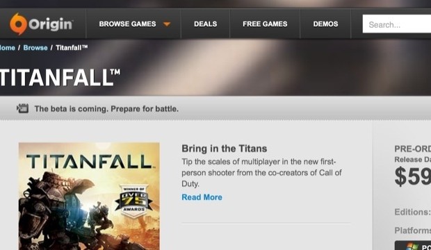 Titanfall Origin Beta Message